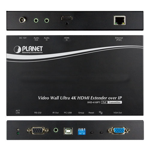 Planet IHD-410PR Video Wall Ultra 4K HDMI/USB Extender Receiver over IP with PoE