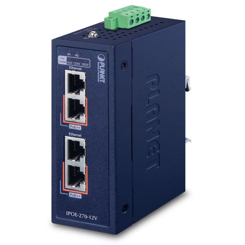 Planet Industrial 2-port Multi-Gigabit 802.3bt PoE++ Injector Hub 12V