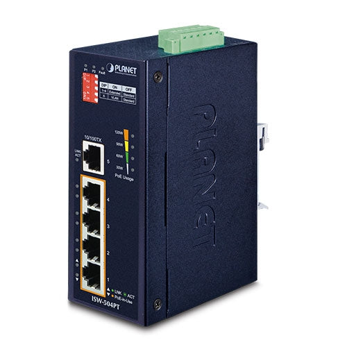 Planet Industrial 5-Port 10/100TX Ethernet Switch with 4-Port 802.3at PoE+