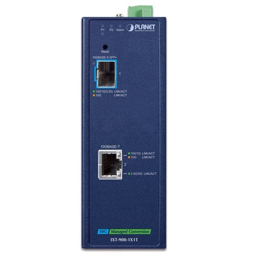 Planet IXT-900-1X1T Industrial 1-Port 10GBASE-X SFP+ + 1-Port 10GBASE-T Managed Media Converter