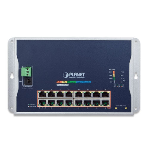 Planet Industrial 16-Port PoE + 2-Port SFP Wall-mounted Managed Switch (-10~60 degrees C)