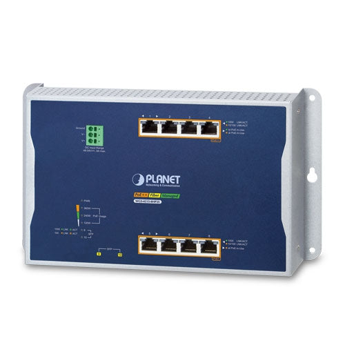 Plane  Industrial 4-Port 802.3bt PoE+, 4-Port 802.3at PoE, 2-Port SFP Wall-mount Managed Switch