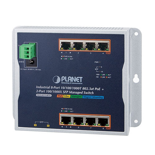 Planet IP30 8-Port 802.3at PoE + 2-Port SFP Wall-mount Managed Ethernet Switch