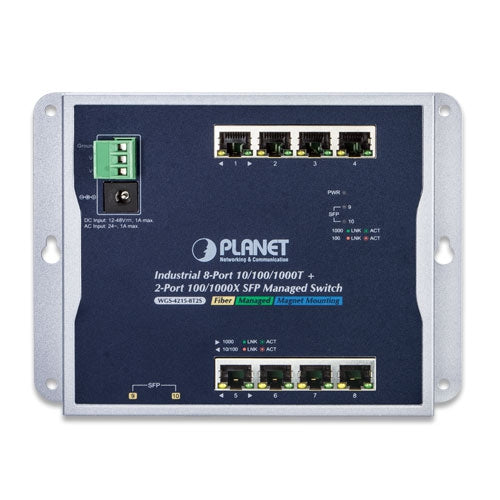 Planet WGS-4215-8T2S Industrial 8-Port + 2-Port SFP Wall-mount Managed Switch