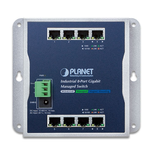 Planet WGS-4215-8T IP30, IPv6/IPv4, 8-Port 1000TP Wall-mount Managed Ethernet Switch, dual redundant power input on terminal block & power jack
