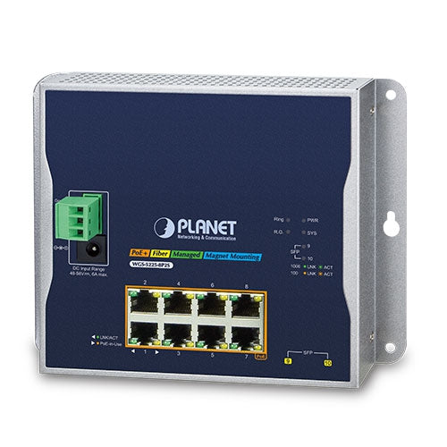 Planet IP30, IPv6/IPv4, L2+ 8-Port 802.3at PoE + 2-Port  SFP Wall-mount Managed Switch