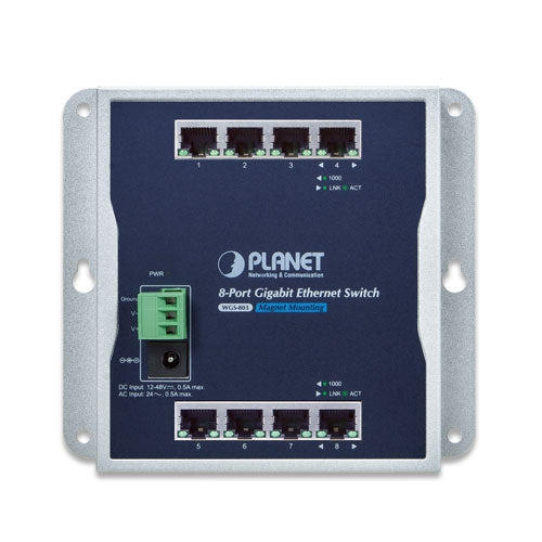 Planet WGS-803 Industrial 8-Port 10/100/1000T Wall-mount Switch (-10~60 degrees C)