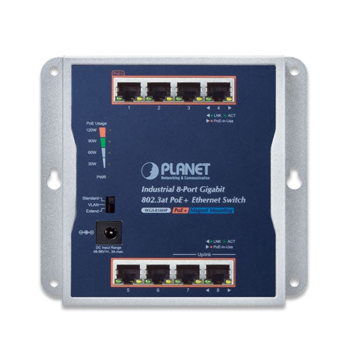 Planet Industrial 8-Port Gigabit Wall-mounted Gigabit PoE+ Switch