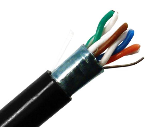 CAT5E Outdoor Bulk Ethernet Cable, Shielded Solid Copper CMR/CMX, 24 AWG 1000FT