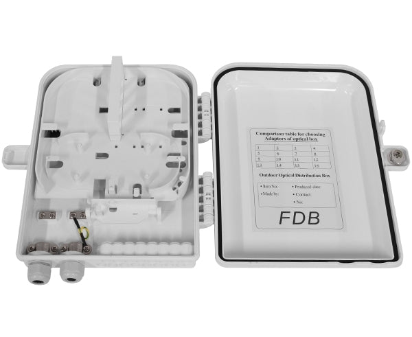Wall Mount Fiber Distribution Unit, Plastic, 16 SC Connections, 24 Splices, Outdoor, IP-65 Rated