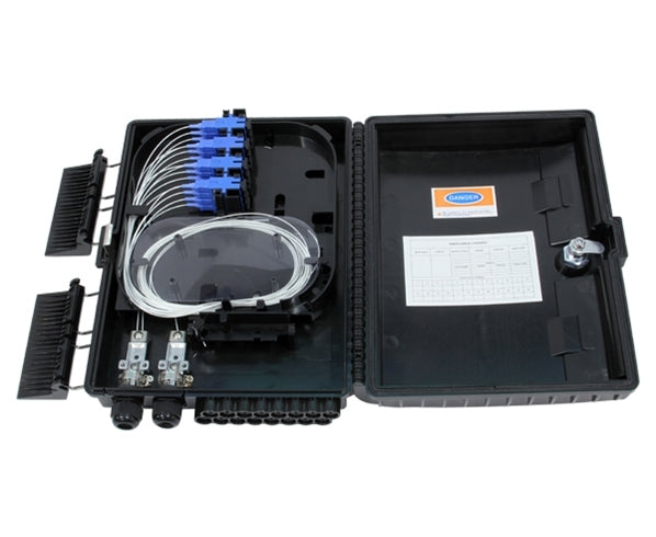 Fiber Distribution Unit, Wall Mount, Plastic, 16 SC Connections, 24 Splices, Outdoor, IP-66 Rated