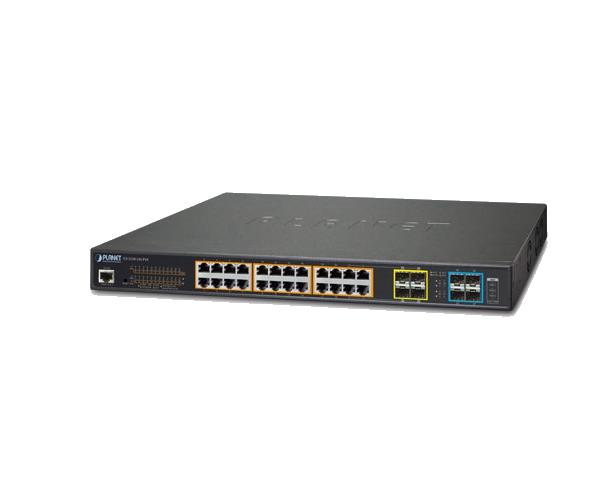 Planet L3 24-Port  802.3bt PoE + 4-Port 10G SFP+ Managed Switch with LCD Touch Screen