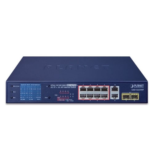 Planet 8-Port 802.3at PoE 2-Port SFP Ethernet Switch with PoE LCD Monitor