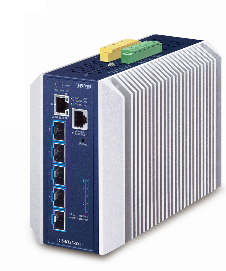 Planet Industrial Layer 3 5-Port 10GBASE-X SFP+ + 1-Port 10GBASE-T Managed Ethernet Switch