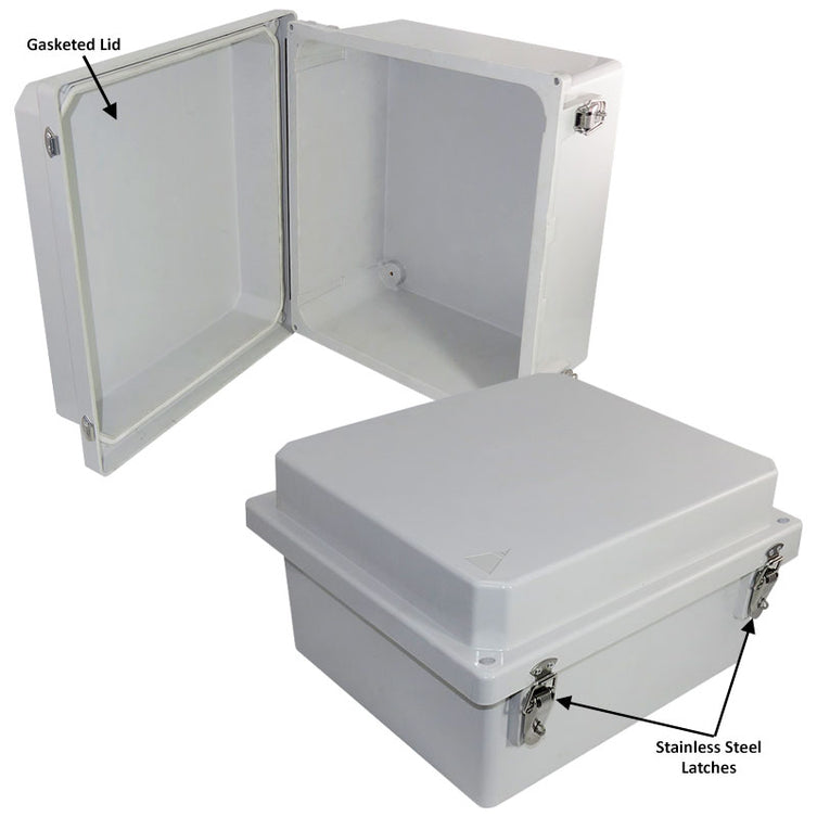 14x12x8 Fiberglass Weatherproof NEMA 4X Enclosure with Quick Release Latches