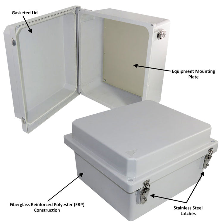 Altelix14x12x8 NEMA 4X Fiberglass Weatherproof RF with Non-Metallic Equipment Mounting Plate