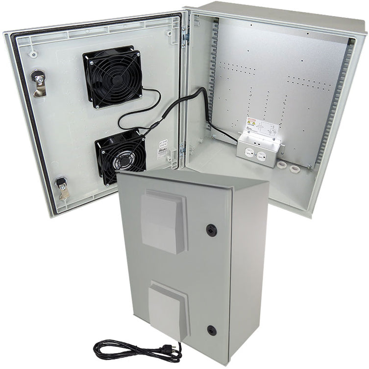 Weatherproof NEMA Enclosure with Dual Cooling Fans and 120 VAC Outlets 20x16x8