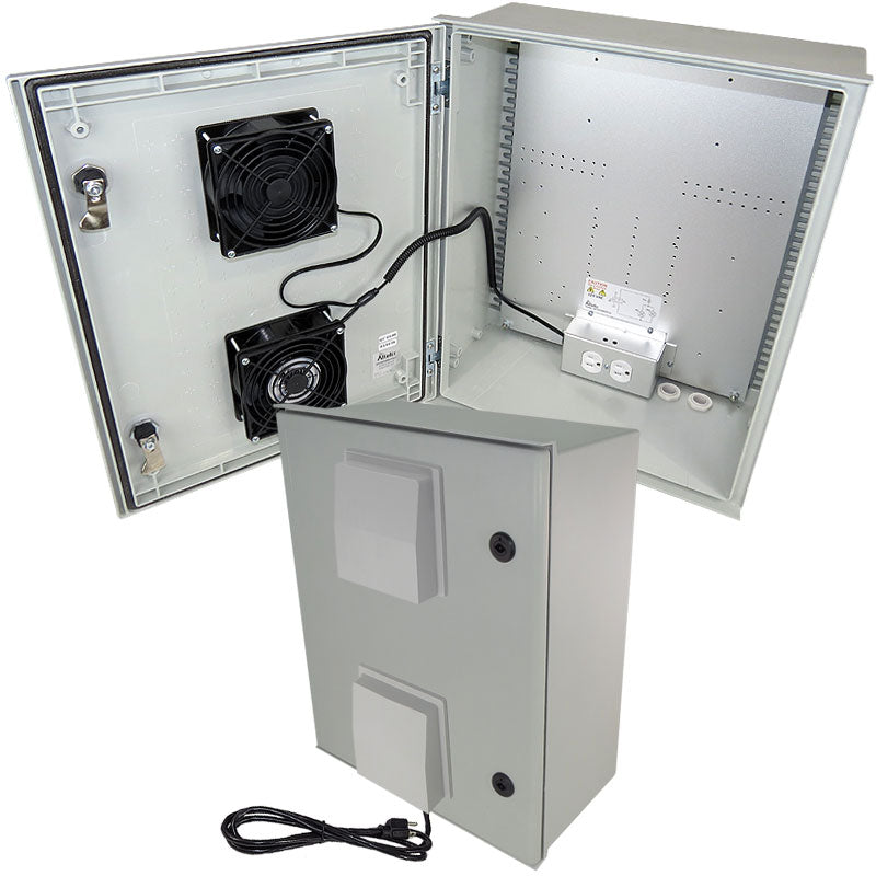 Weatherproof NEMA Enclosure with Dual Cooling Fans and 120 VAC Outlets 20x16x8