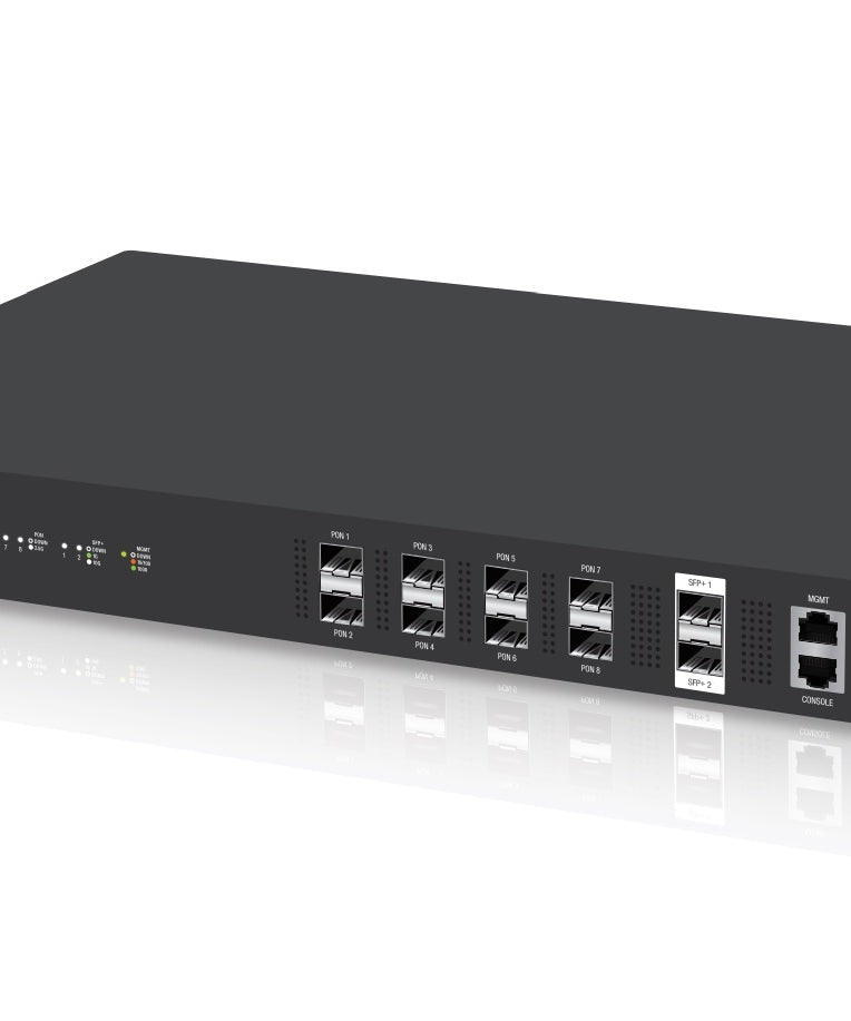 Ubiquiti UFiber UF‑OLT GPON Optical Line Terminal, 8-Port SFP, 2-Port 10G SFP+, Dual Modular Power Adapters