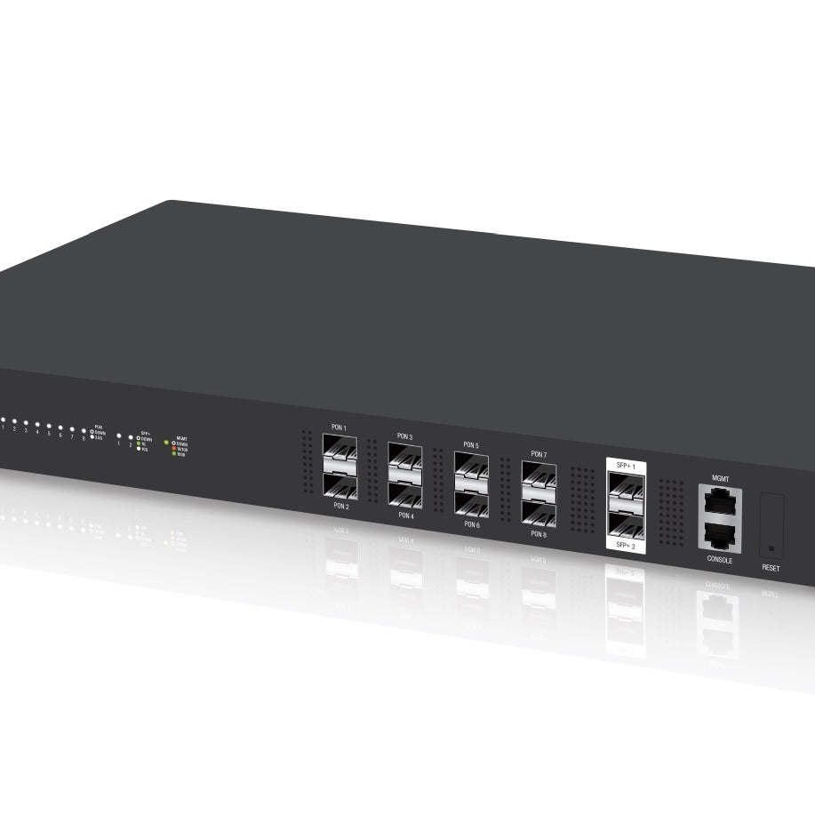 Ubiquiti UFiber UF‑OLT GPON Optical Line Terminal, 8-Port SFP, 2-Port 10G SFP+, Dual Modular Power Adapters