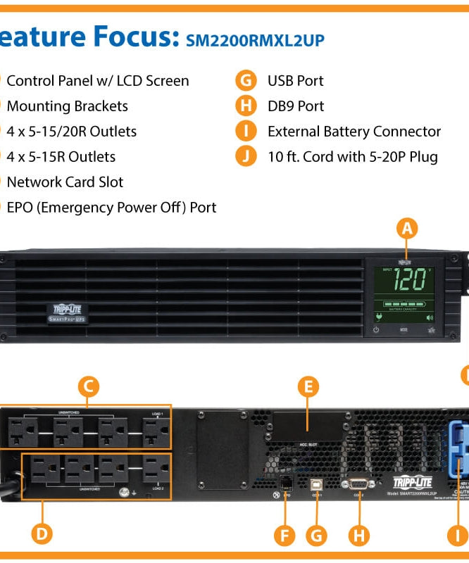 Tripp Lite SmartPro 120V 2.2kVA 1.92kW Line-Interactive Sine Wave UPS