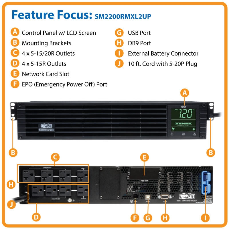 Tripp Lite SmartPro 120V 2.2kVA 1.92kW Line-Interactive Sine Wave UPS