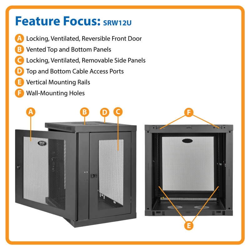 Tripp Lite SRW12U SmartRack 12U Low-Profile Switch-Depth Wall-Mount Rack Enclosure Cabinet