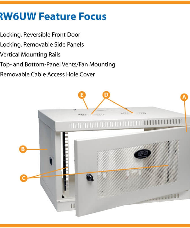 Tripp Lite SRW6UW SmartRack 6U Low-Profile Switch-Depth Wall-Mount Rack Enclosure Cabinet, White