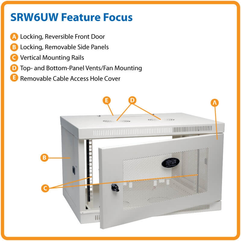 Tripp Lite SRW6UW SmartRack 6U Low-Profile Switch-Depth Wall-Mount Rack Enclosure Cabinet, White