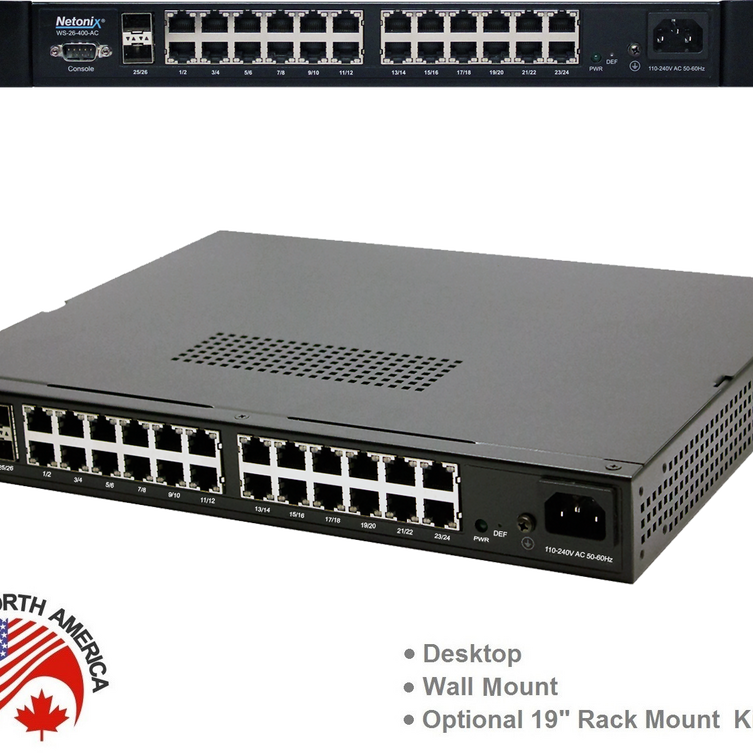 Netonix 24-Port 400 Watt Passive AC PoE Switch 2-Port SFP