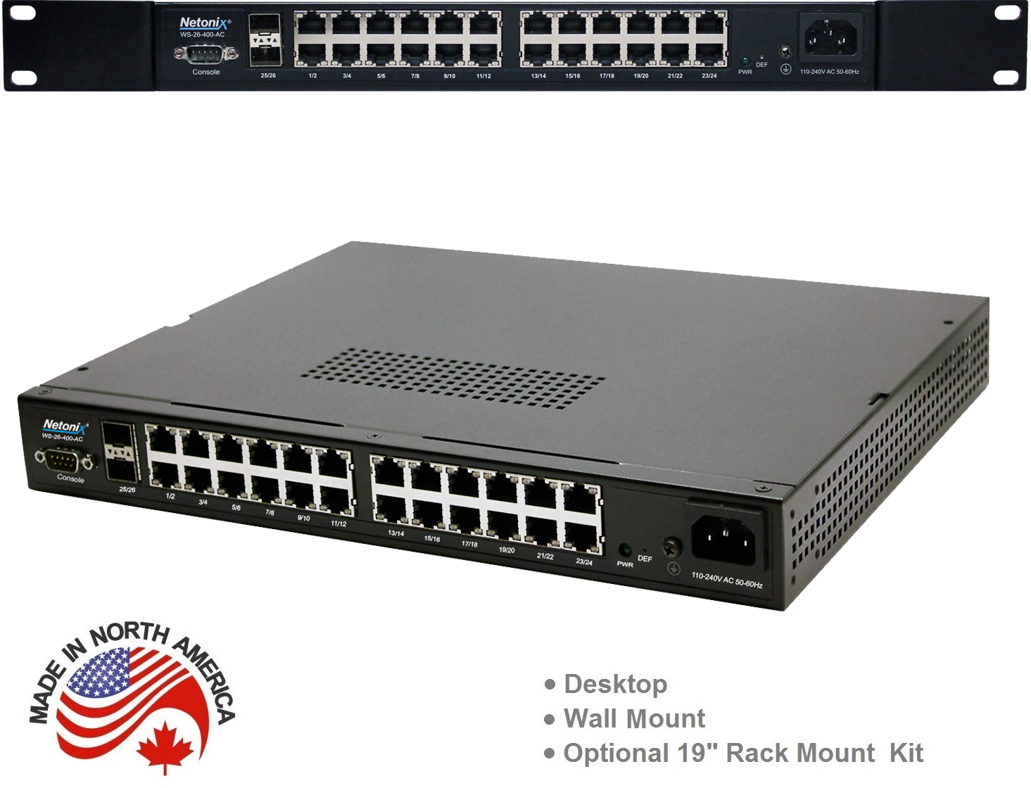 Netonix 24-Port 400 Watt Passive AC PoE Switch 2-Port SFP