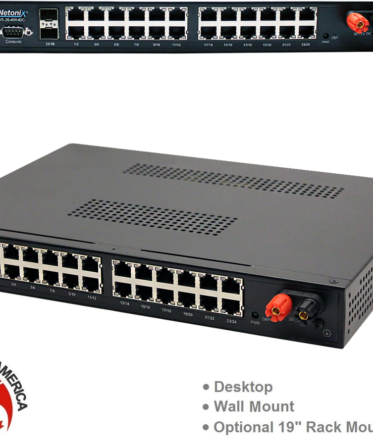 Netonix WS-26-400-IDC 24-Port 400 Watt Isolated DC Power Passive AC PoE Switch, 2-Port SFP