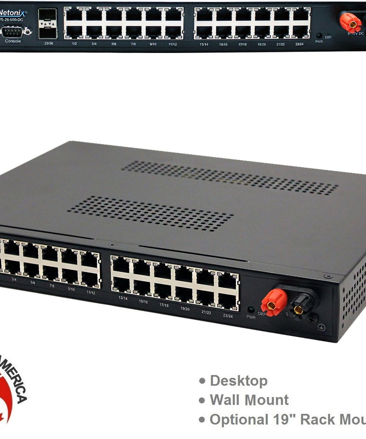Netonix WS-26-500-DC 26-Port 500W SMART DC Power Gigabit Ethernet Passive PoE Switch, 2-Port SFP Uplink