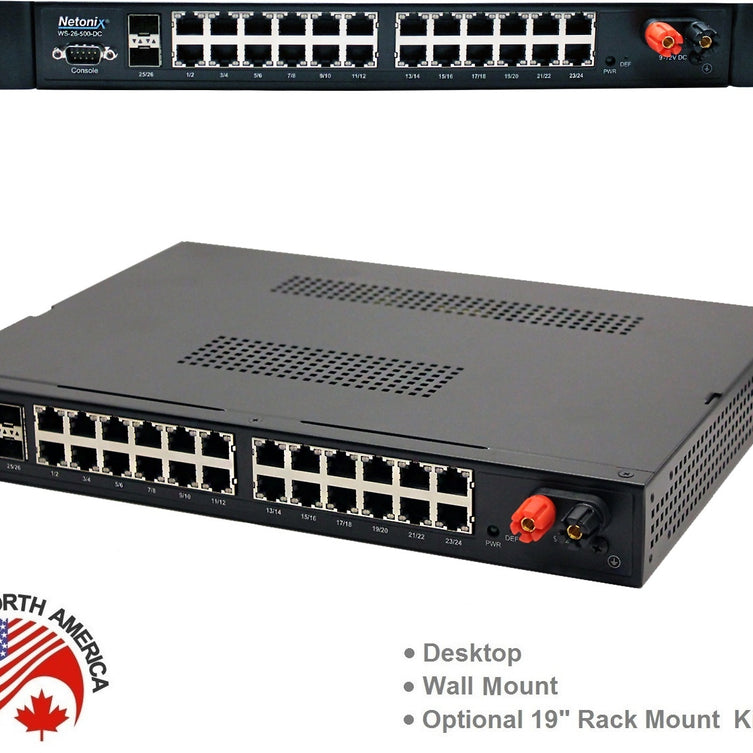 Netonix WS-26-500-DC 26-Port 500W SMART DC Power Gigabit Ethernet Passive PoE Switch, 2-Port SFP Uplink