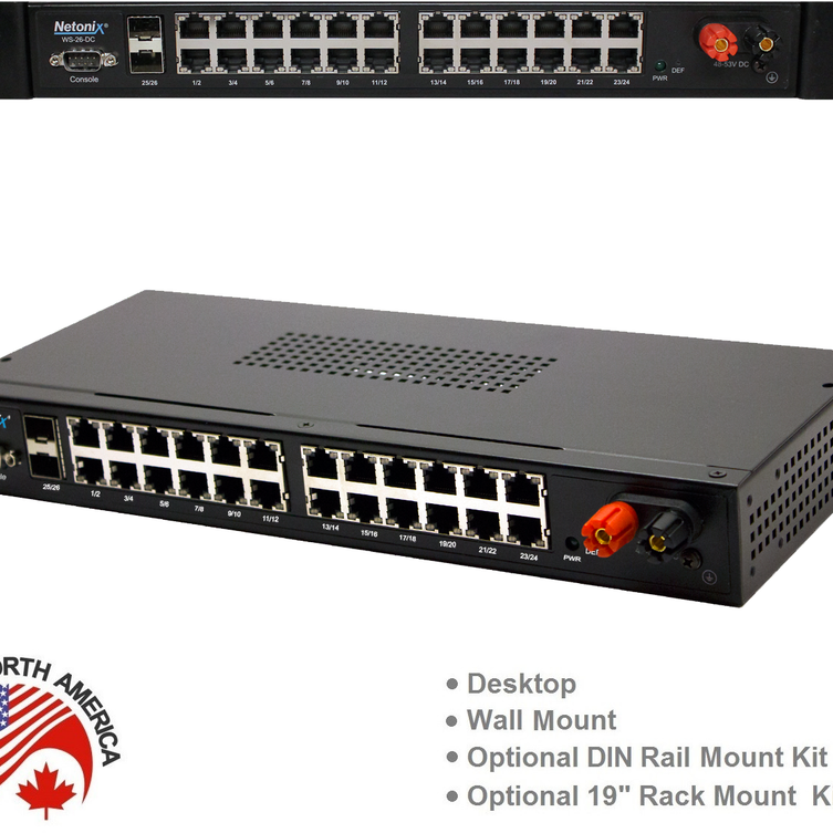 Netonix WS-26-DC 26-Port Gigabit Ethernet Passive PoE Switch, Conditioned DC Power, 2-Port SFP Uplink