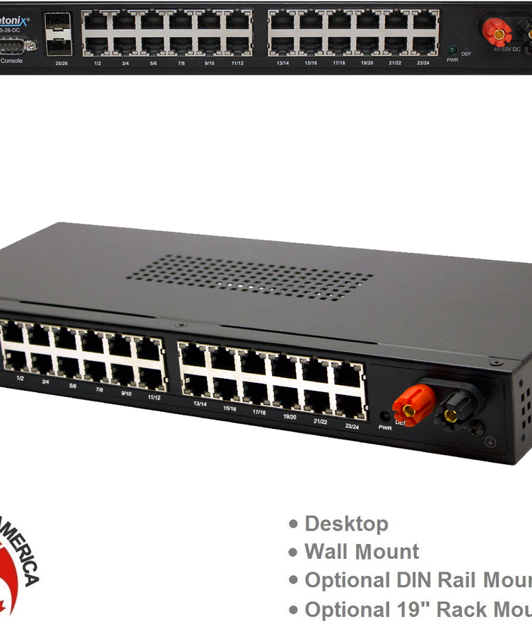 Netonix WS-26-DC 26-Port Gigabit Ethernet Passive PoE Switch, Conditioned DC Power, 2-Port SFP Uplink