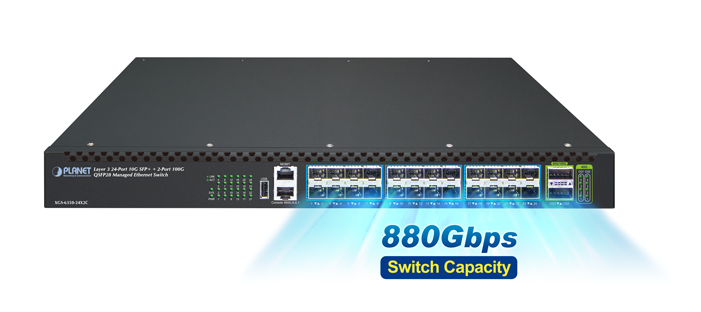 Planet Layer 3 24-Port 10G SFP+ + 2-Port 100G QSFP28 Managed Ethernet Switch